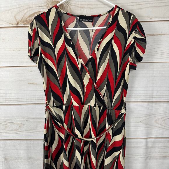 Marianne Multicolor Short Sleeve Surplice Waist Tie Midi Dress Size Large - Picture 2 of 6